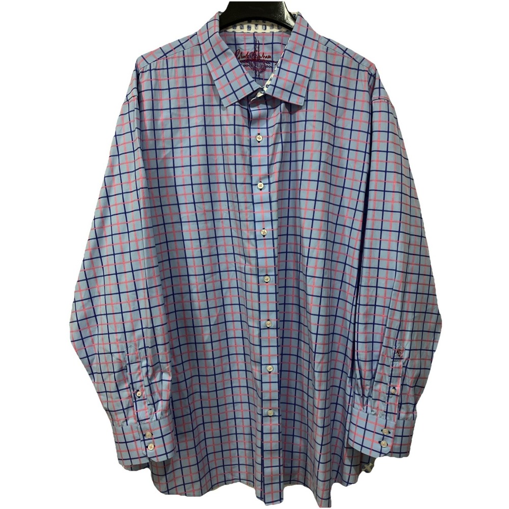 Robert Graham Shirt Men Sz 4XL Check Button Long Sleeve Cotton Flip Cuff Casual